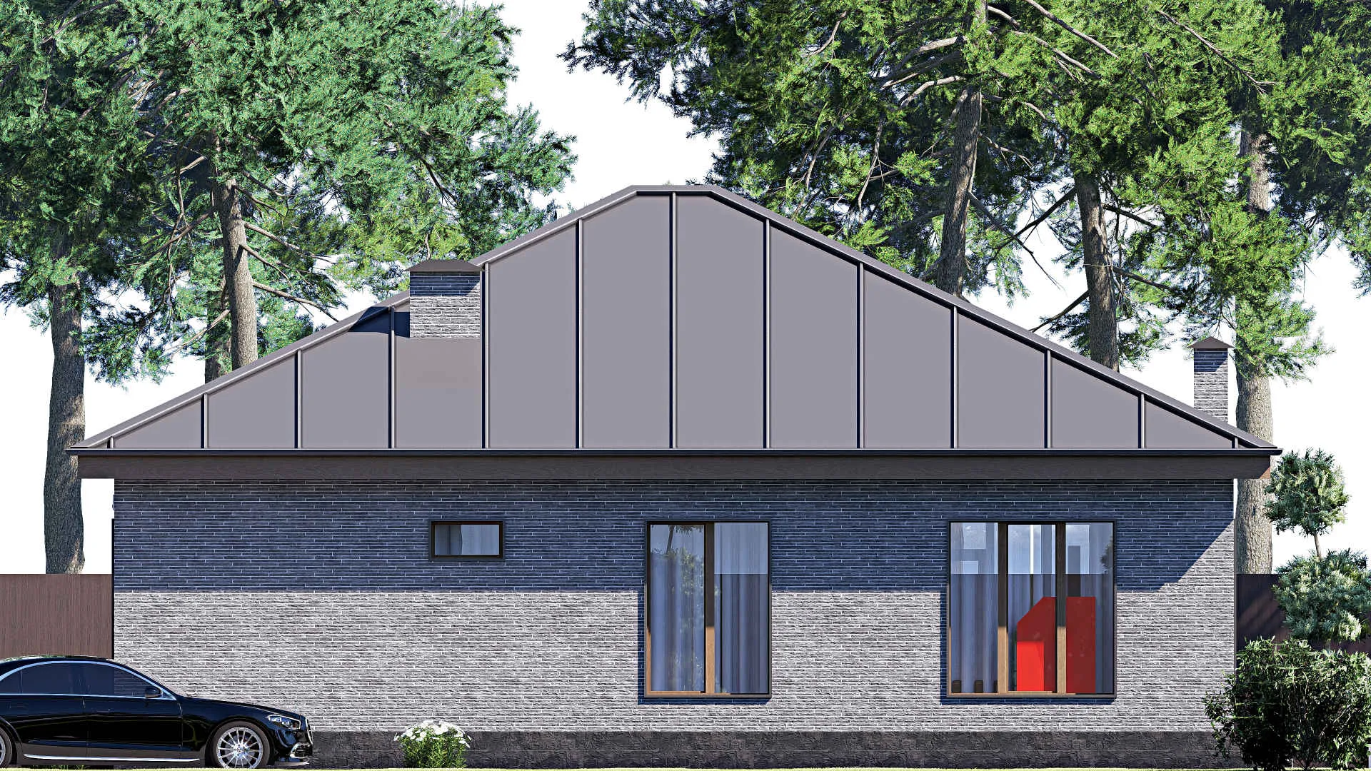 F-18170 - Проект одноэтажного дома 13 на 14, площадью 130 м² с террасой и 3 спальнями