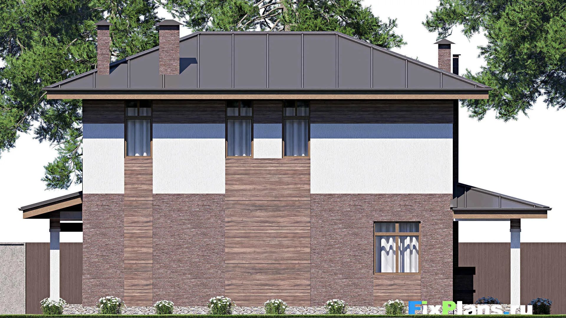 F-17783 - Проект двухэтажного дома 12 на 15, площадью 210 м² с террасой и 4 спальнями