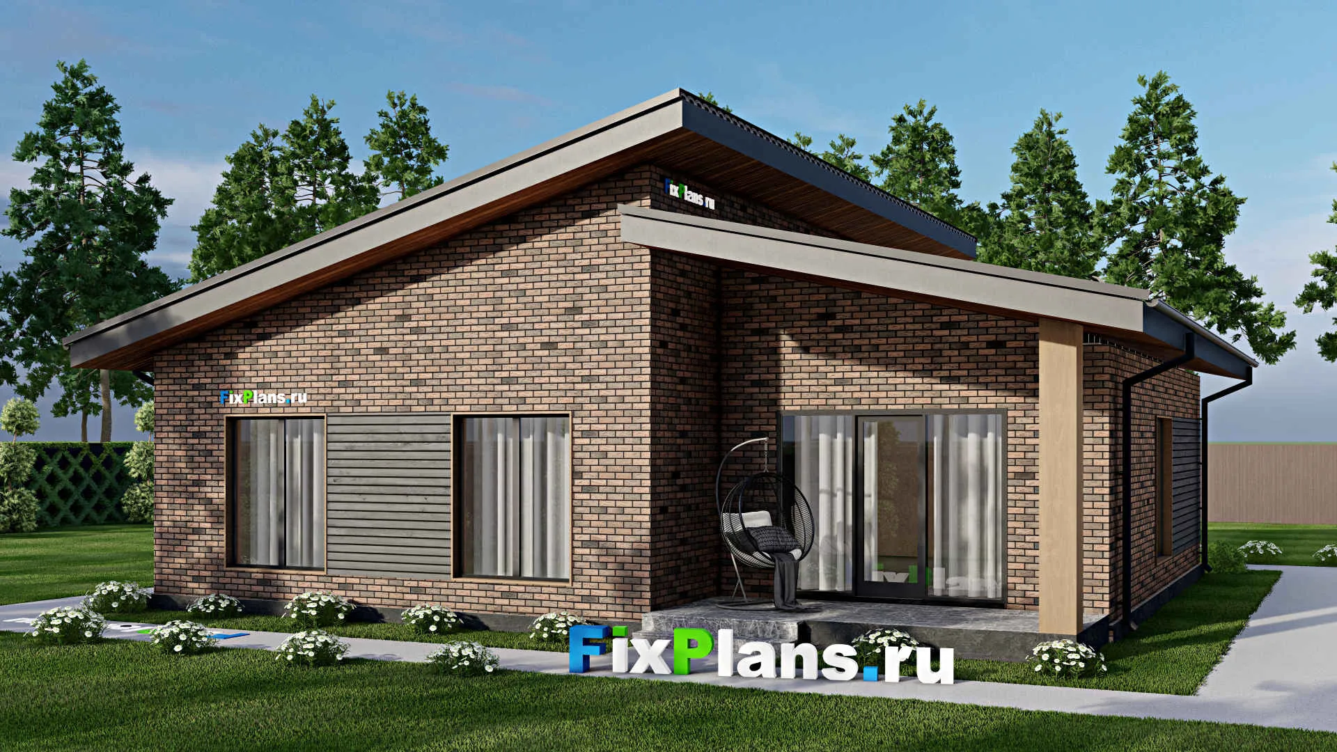 F-8054 - Проект одноэтажного дома 13 на 14, площадью 140 м² с террасой и 3 спальнями