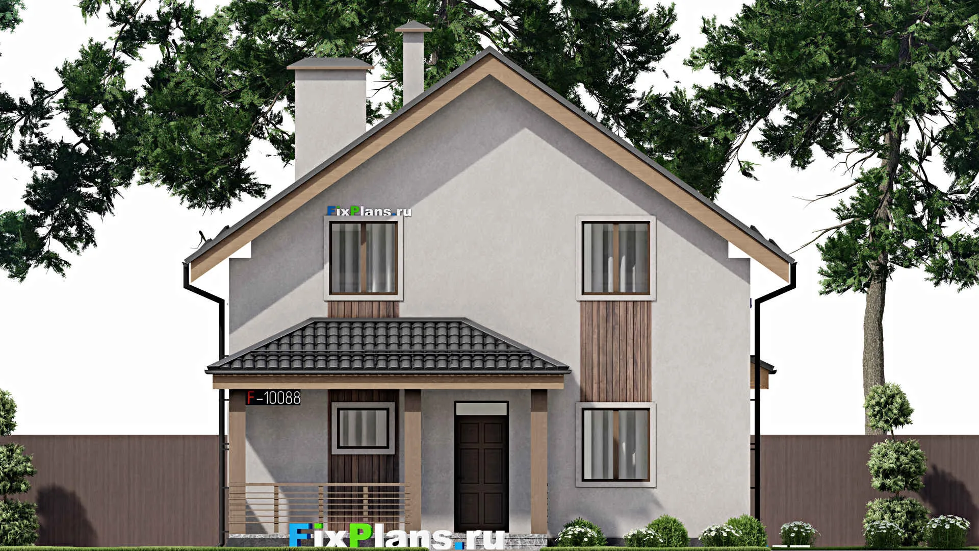 F-10088 - Планы дома с мансардой 10 на 14, площадью 190 м² с террасой и 5 спальнями