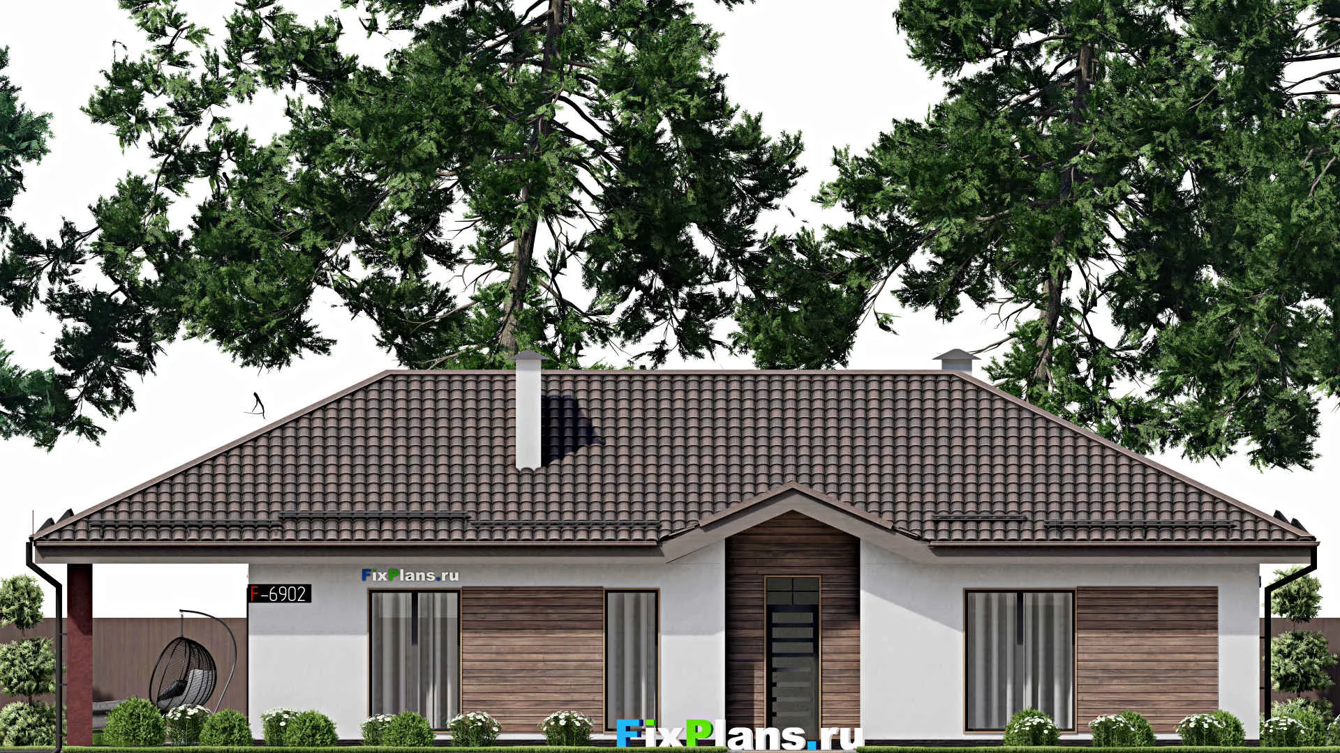 F-6902 - Проект одноэтажного дома 10 на 17, площадью 150 м² с террасой и 3 спальнями