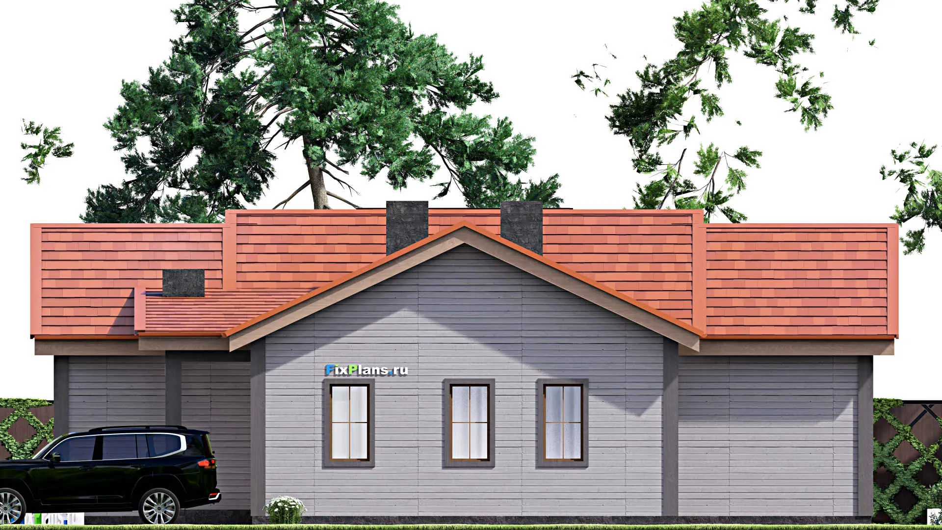 F-16676 - План одноэтажного дома 16 на 17, площадью 180 м² с террасой и 2 спальнями