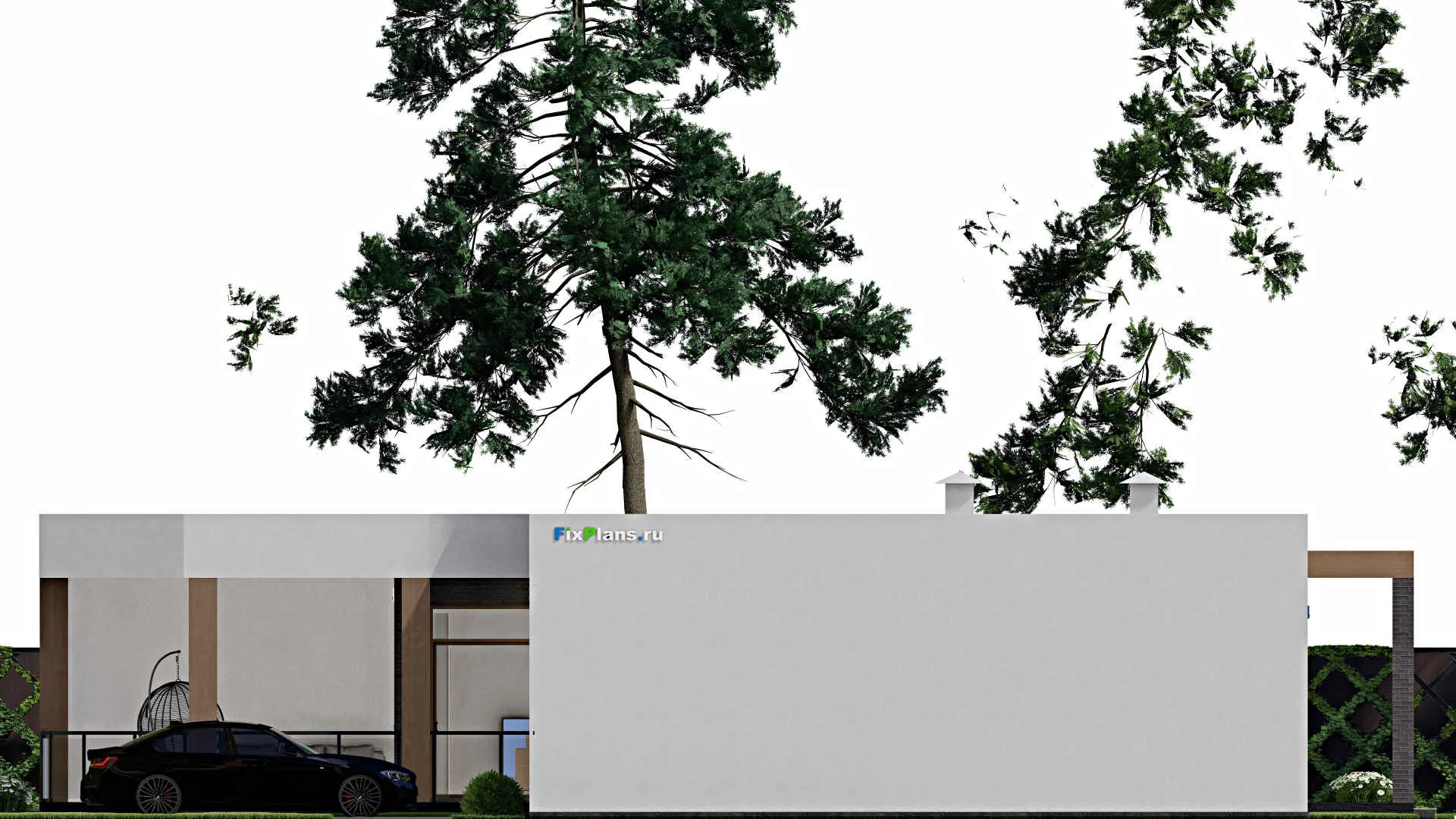 F-7073 - Проект одноэтажного дома 18 на 18, площадью 240 м² с террасой и 3 спальнями