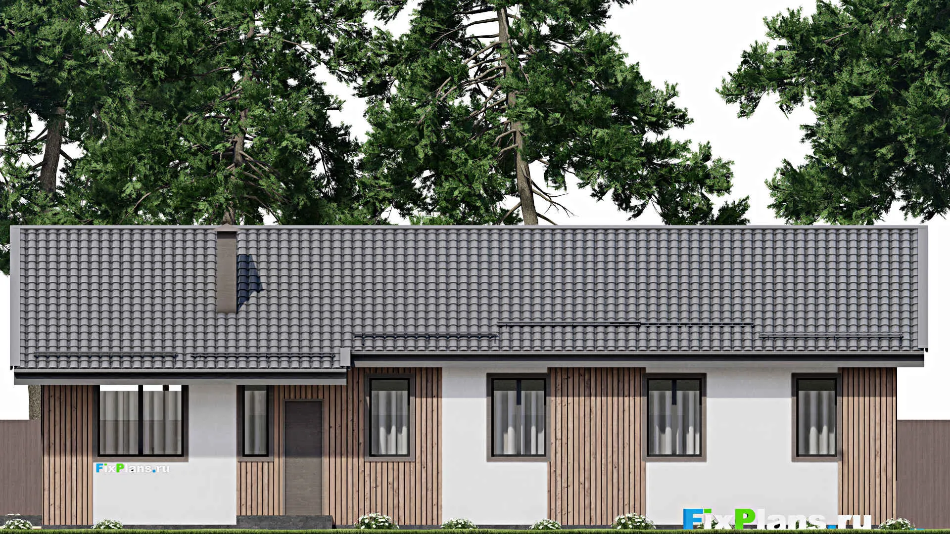 F-3653 - Проект одноэтажного дома 13 на 20, площадью 200 м² с террасой и 4 спальнями