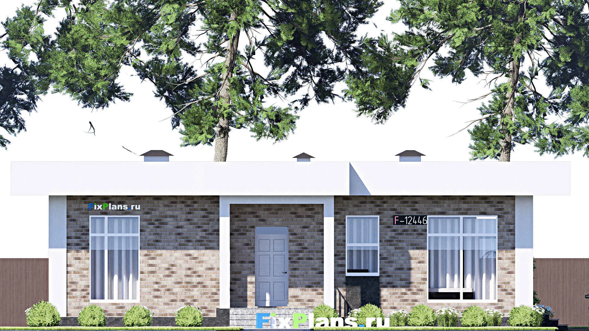 F-12446 - План одноэтажного дома 13 на 15, площадью 130 м² с террасой и 3 спальнями