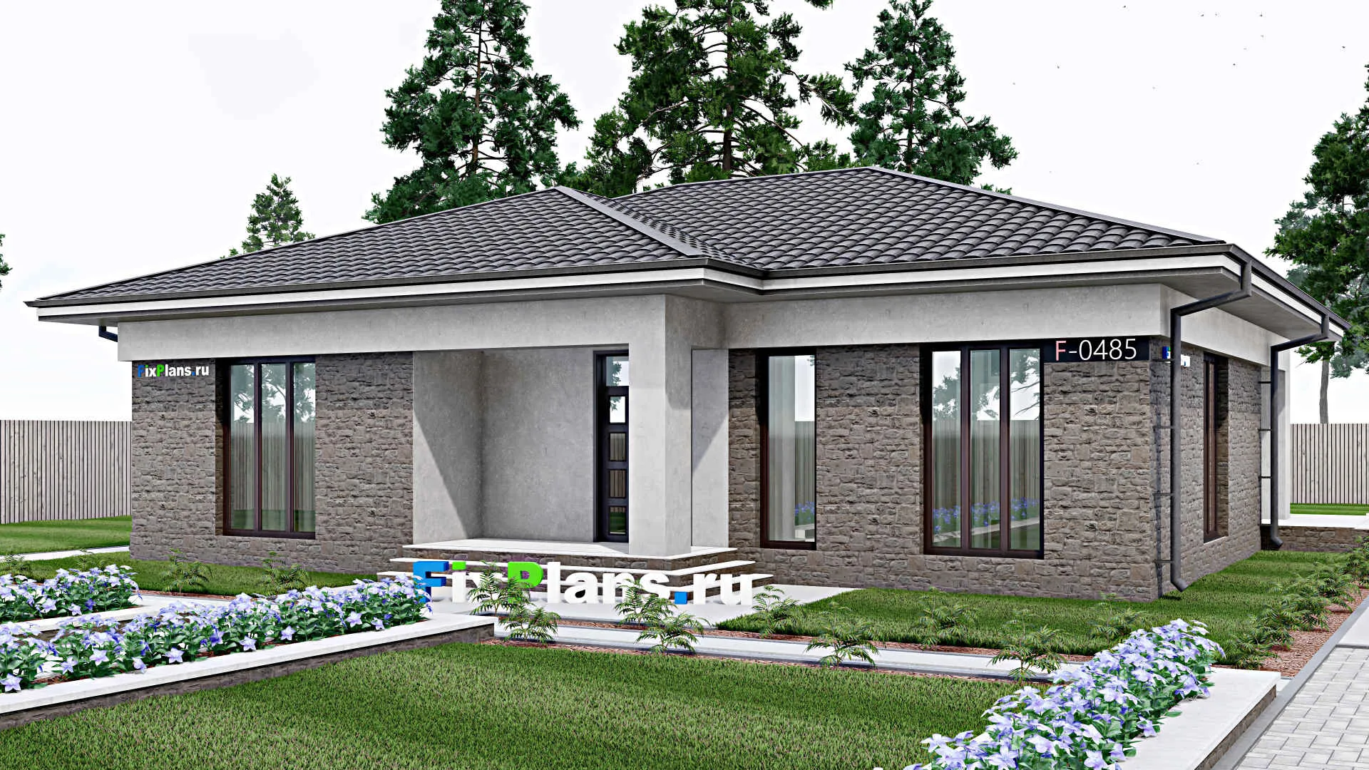 F-0485 - Проект одноэтажного дома 14 на 16, площадью 170 м² с террасой и 3 спальнями