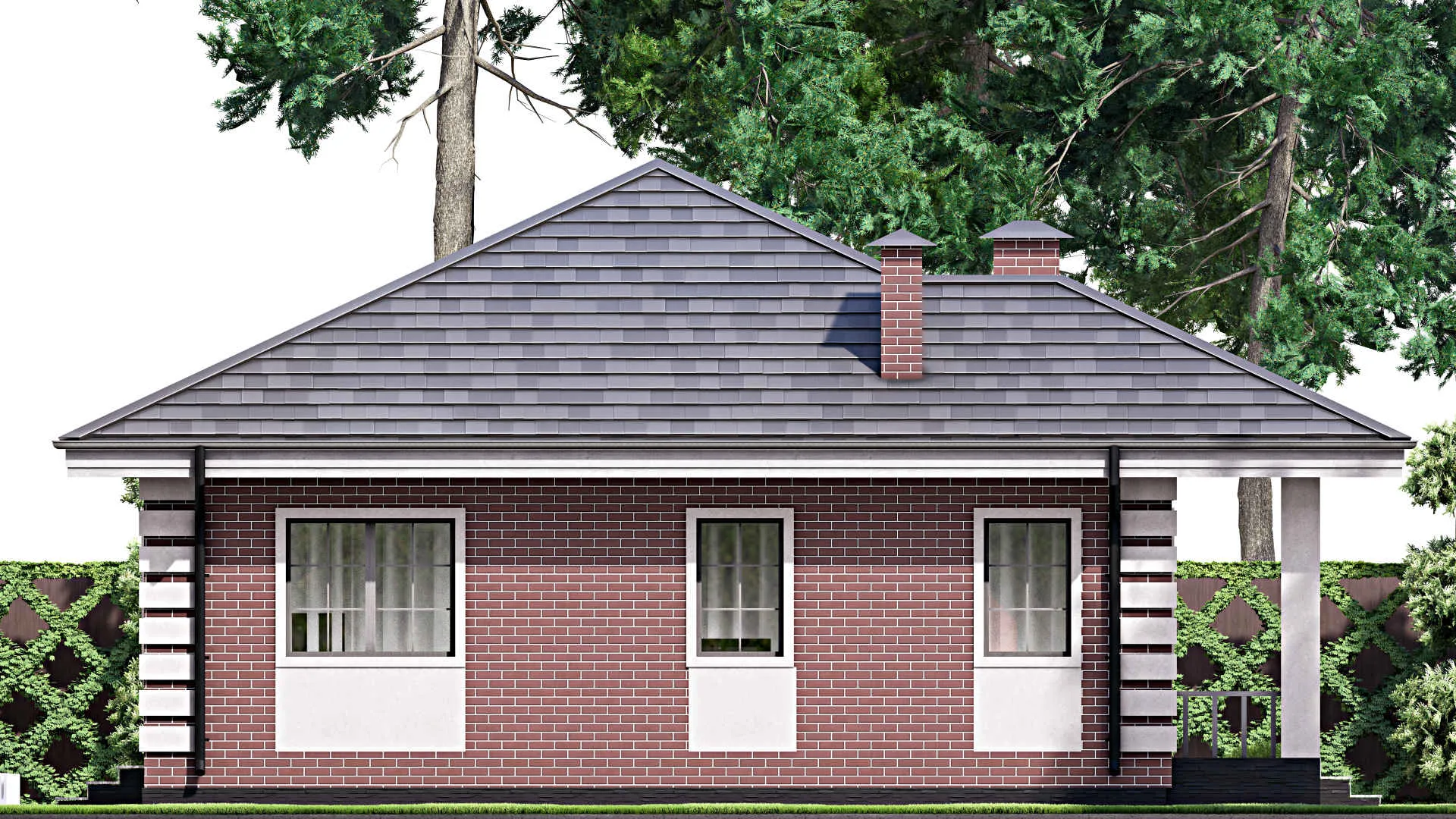 F-12860 - План одноэтажного дома 12 на 13, площадью 110 м² с террасой и 3 спальнями