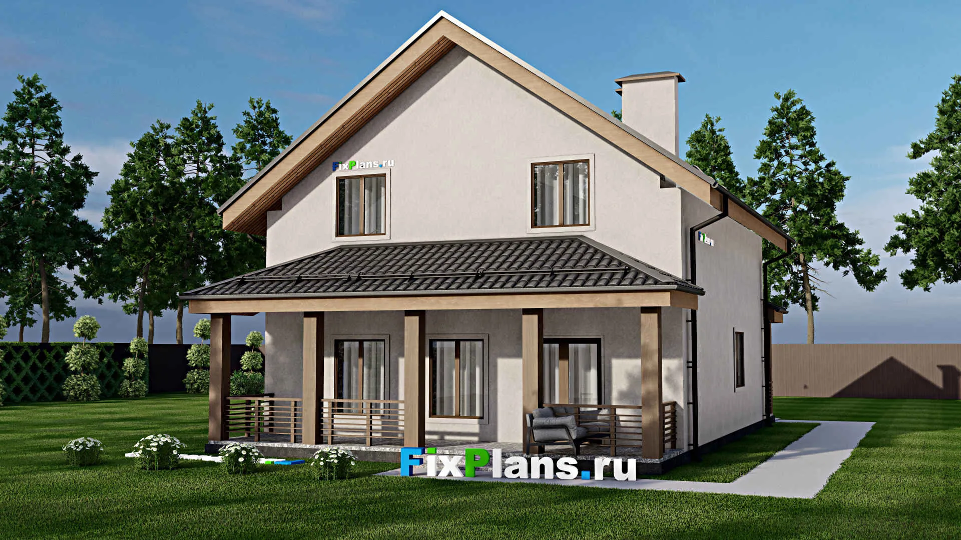 F-10088 - Планы дома с мансардой 10 на 14, площадью 190 м² с террасой и 5 спальнями