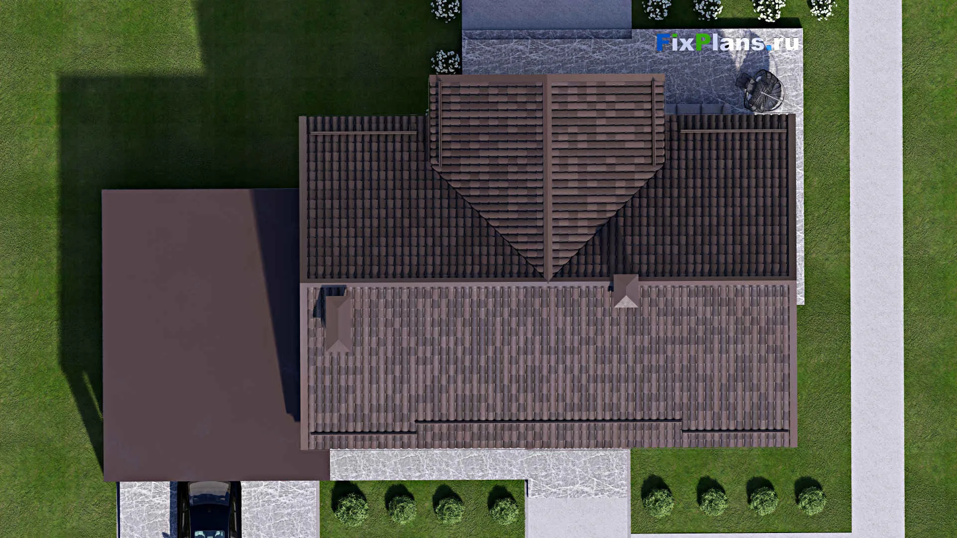 F-15956 - Проект дома с мансардой 13 на 20, площадью 240 м² с террасой, гаражом на 2 машины и 4 спальнями