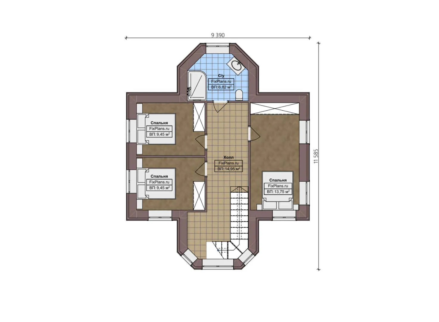 F-2024 - Планы двухэтажного дома 10 на 12, площадью 120 м² с 3 спальнями