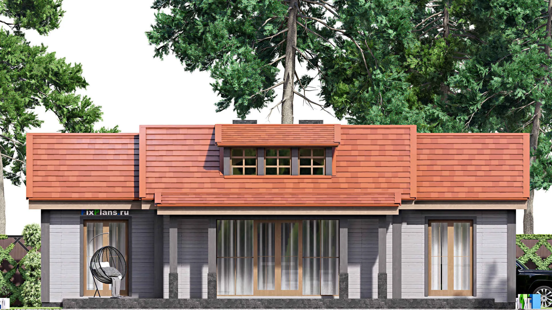 F-16676 - План одноэтажного дома 16 на 17, площадью 180 м² с террасой и 2 спальнями