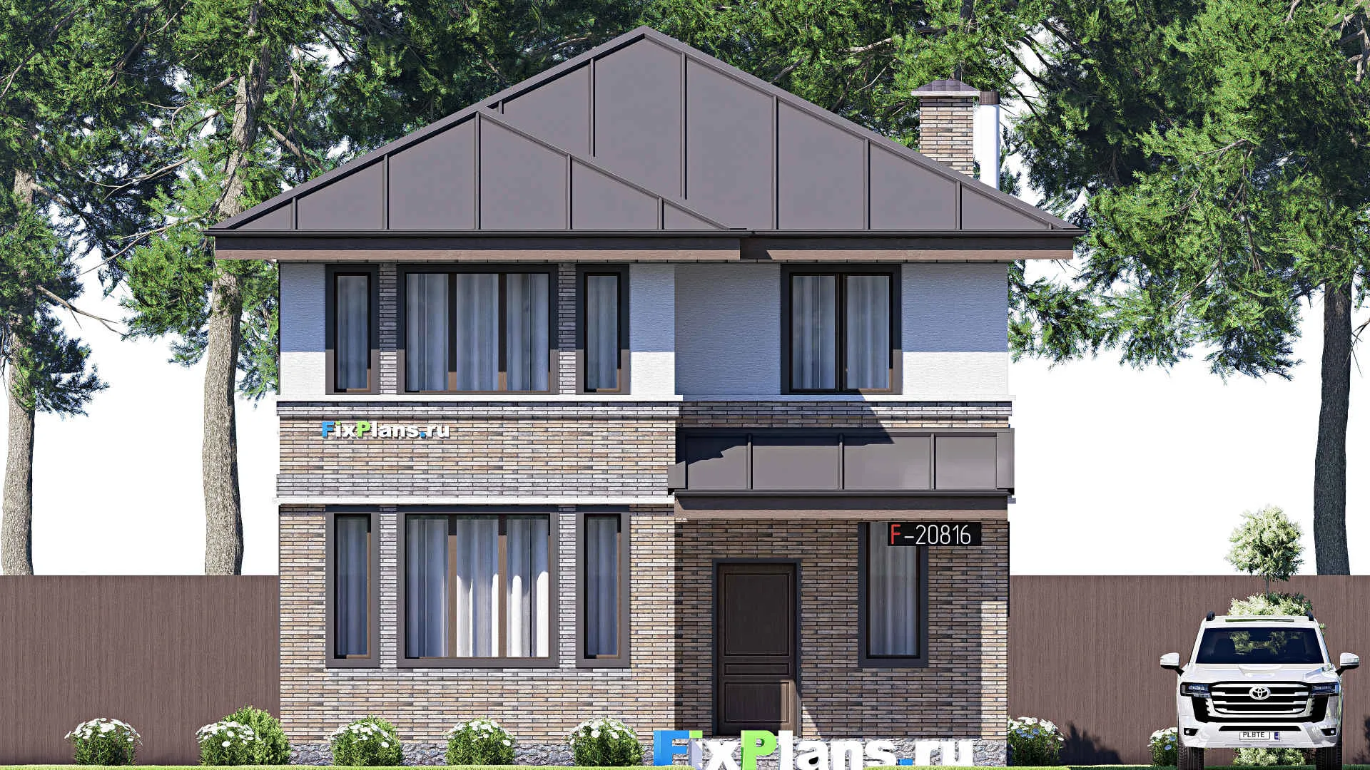 F-20816 - Планы двухэтажного дома 9 на 15, площадью 170 м² с террасой и 4 спальнями