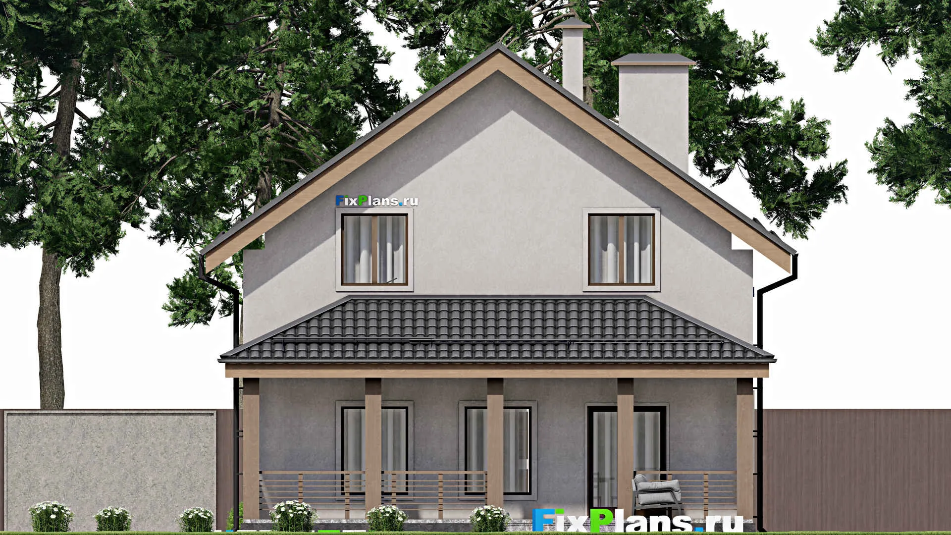 F-10088 - Планы дома с мансардой 10 на 14, площадью 190 м² с террасой и 5 спальнями