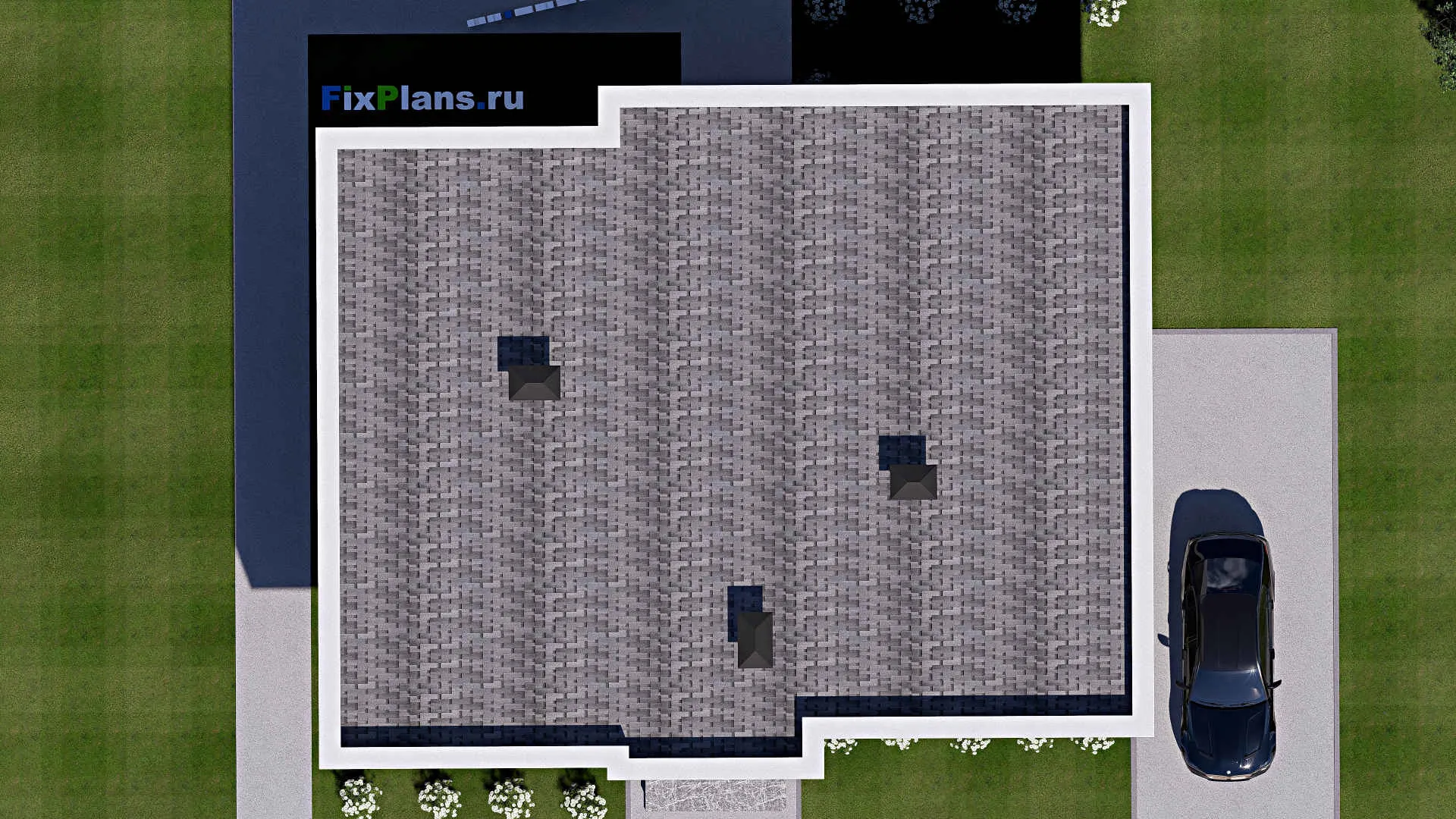 F-12446 - План одноэтажного дома 13 на 15, площадью 130 м² с террасой и 3 спальнями