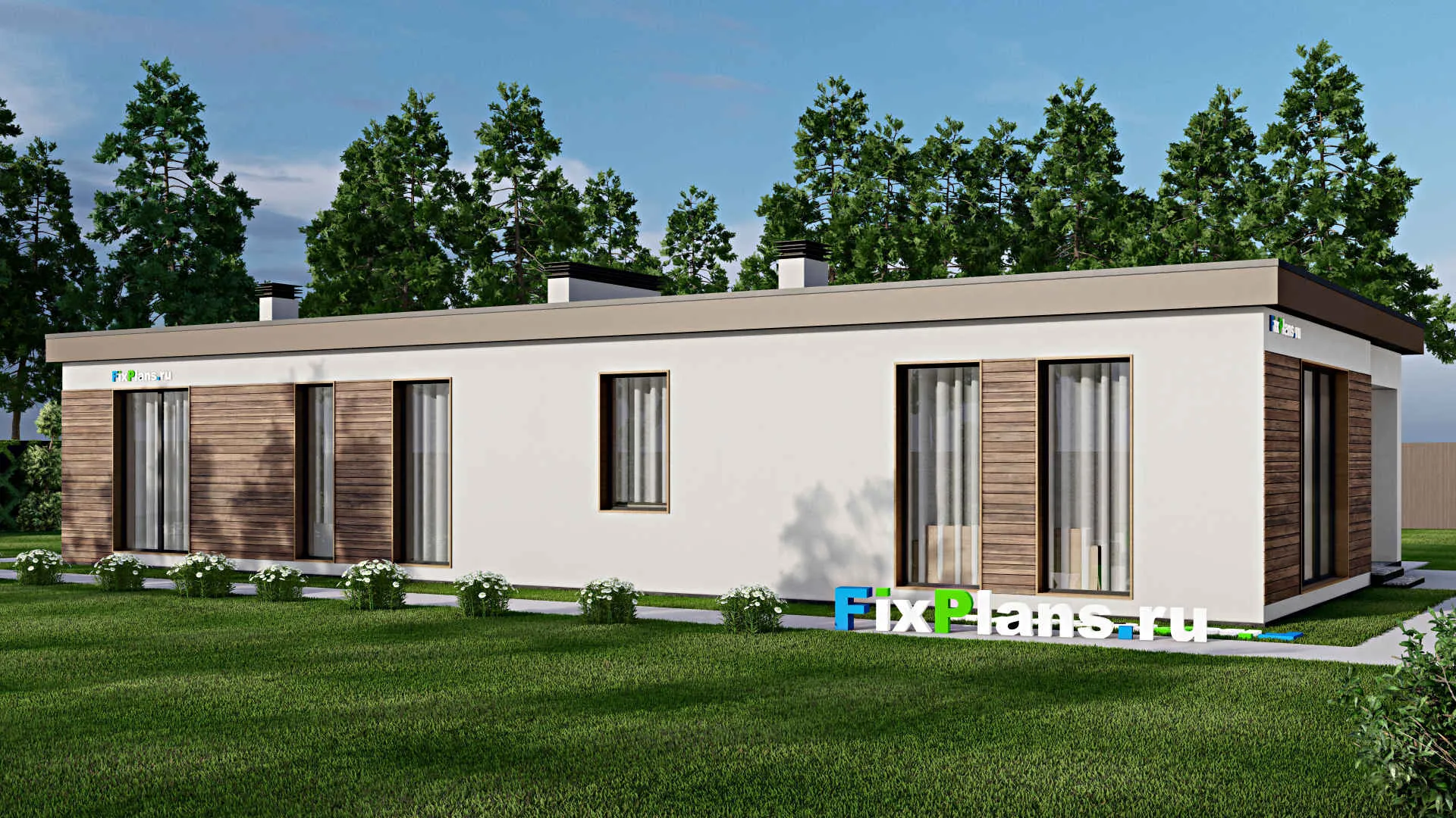 F-8864 - Проект одноэтажного дома 10 на 22, площадью 180 м² с террасой и 3 спальнями