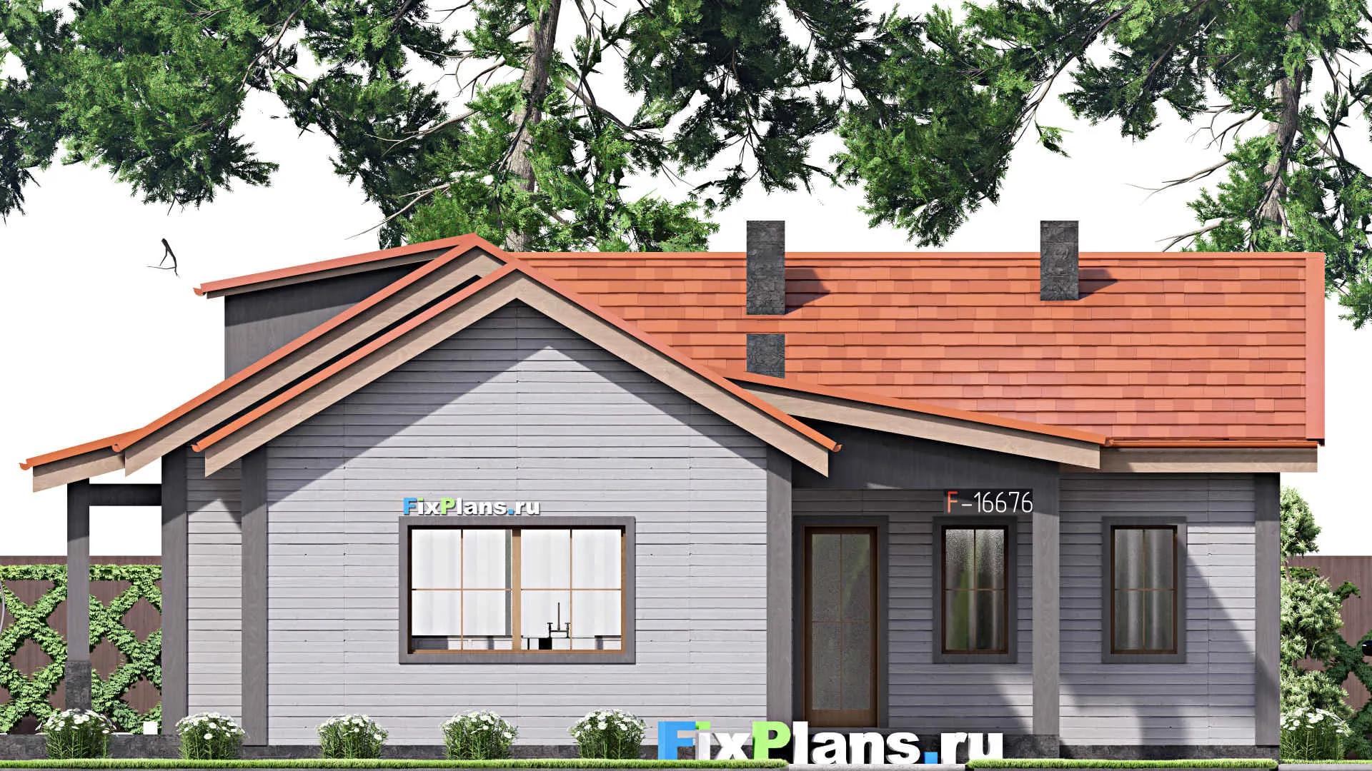 F-16676 - План одноэтажного дома 16 на 17, площадью 180 м² с террасой и 2 спальнями