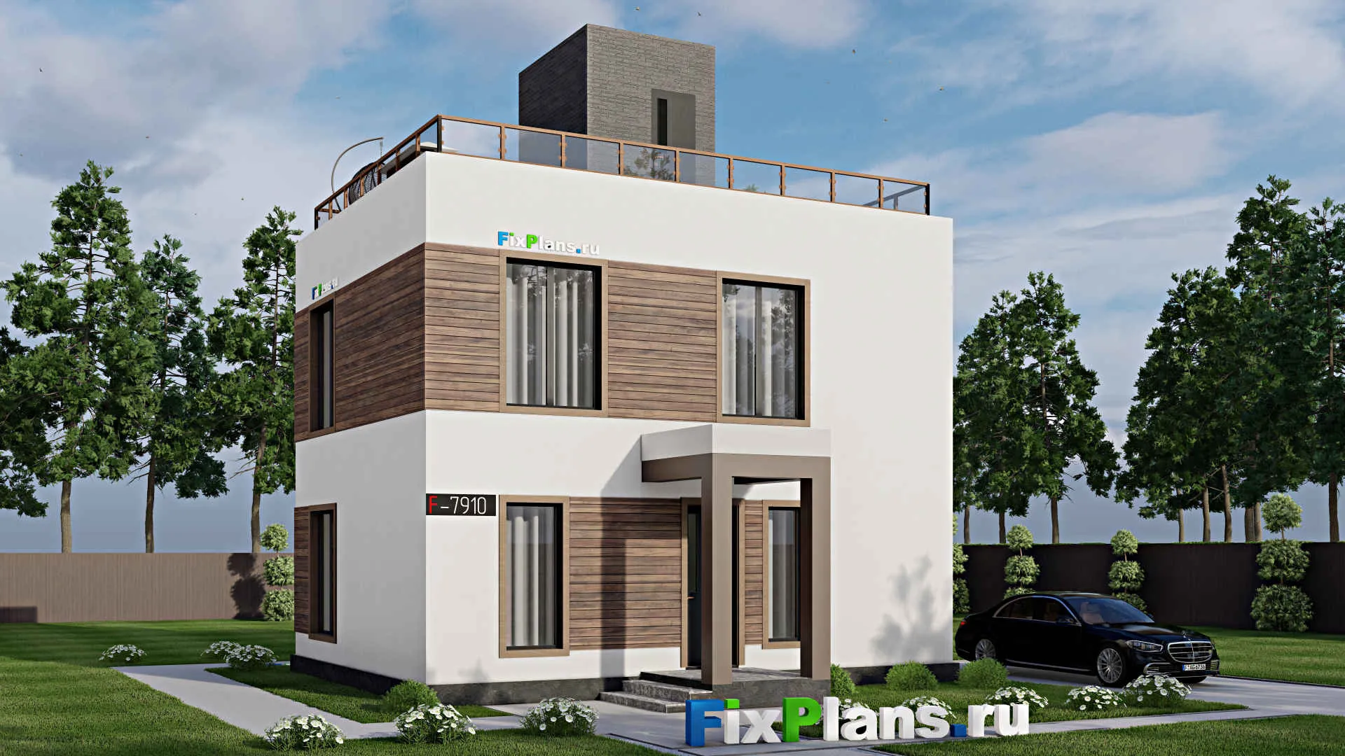 F-7910 - Проект двухэтажного дома 9 на 10, площадью 70 м² с 2 спальнями