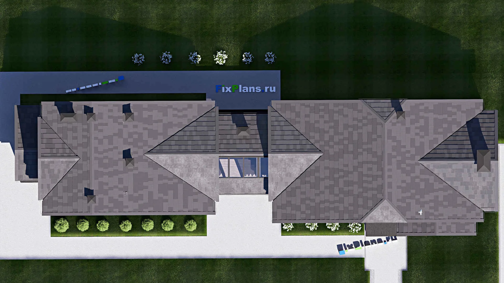 F-19556 - Проект дома с мансардой 8 на 32, площадью 190 м² с террасой, баней и 1 спальнями